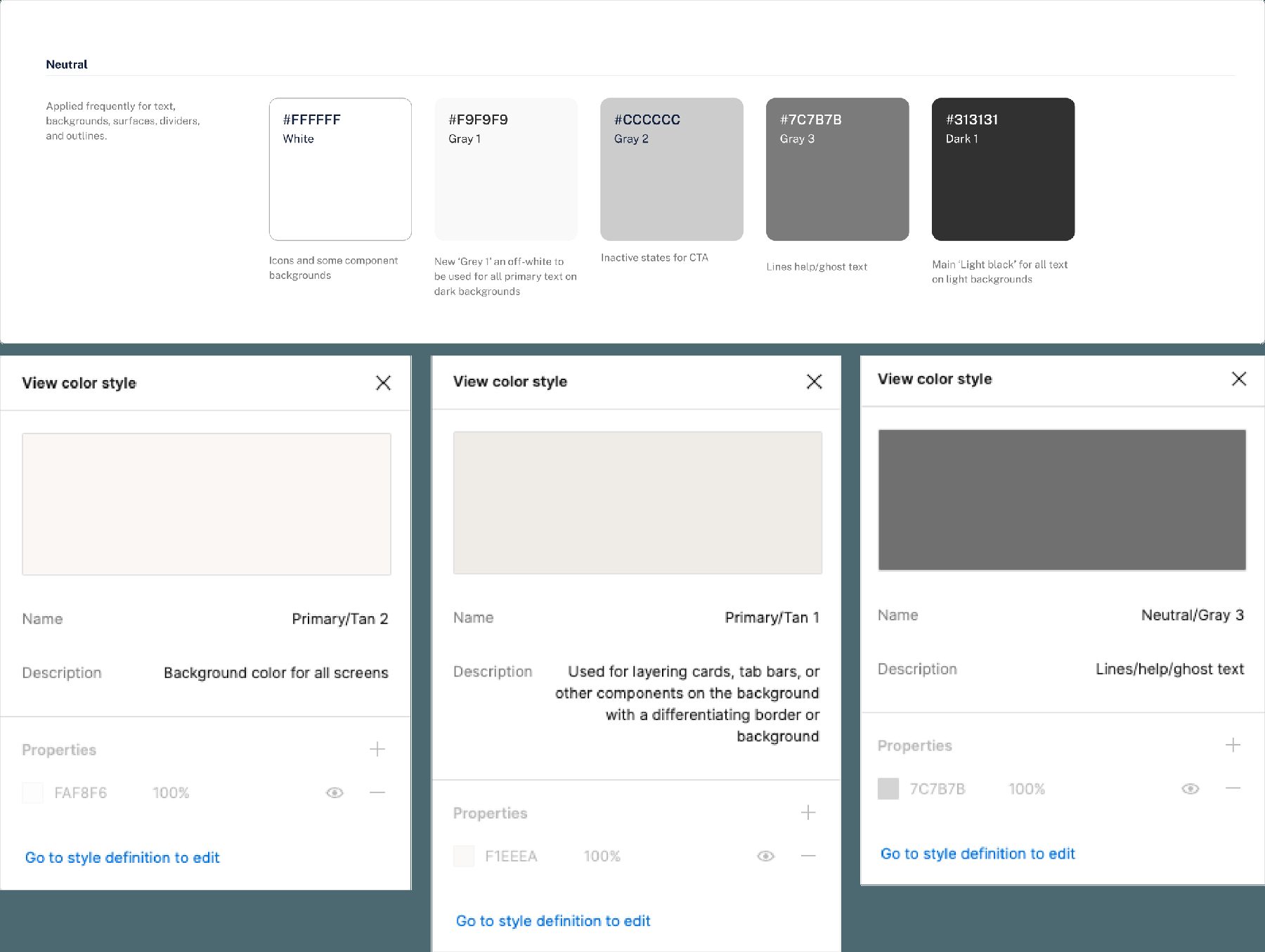 Color library with usage notes