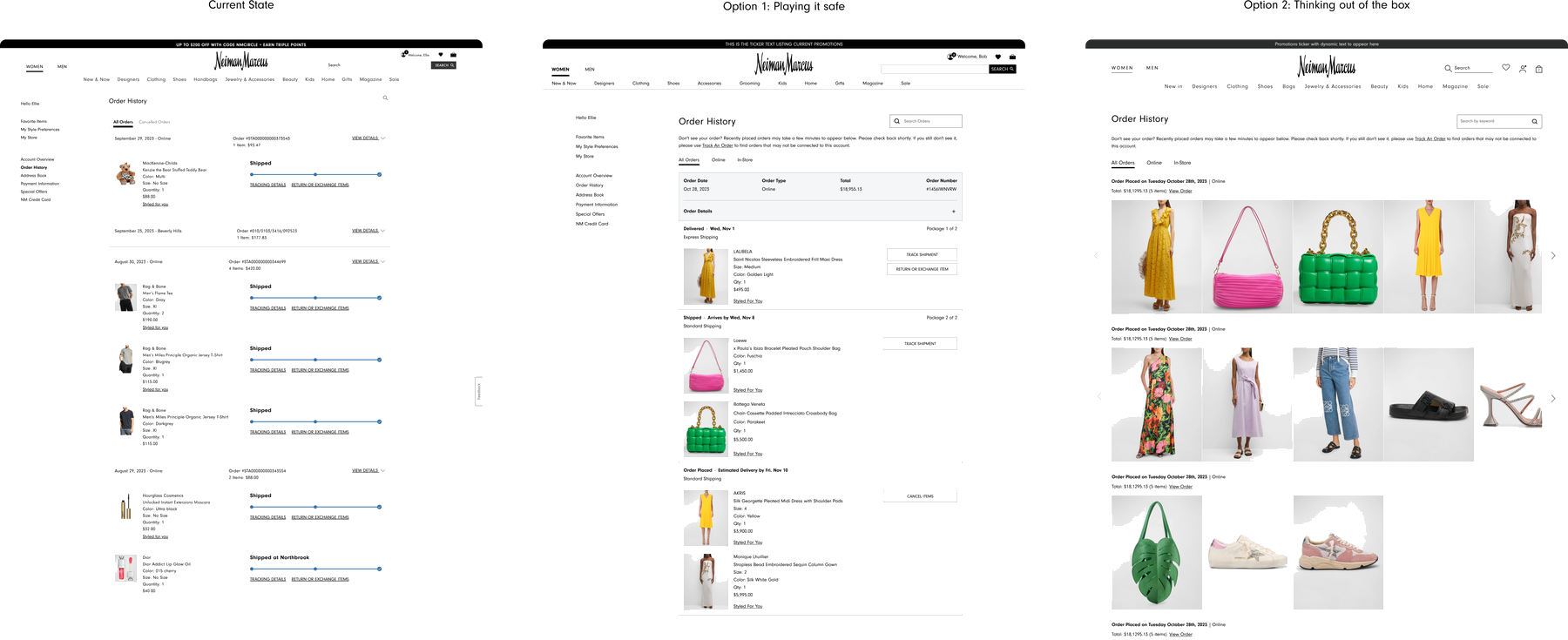 Order history page design options